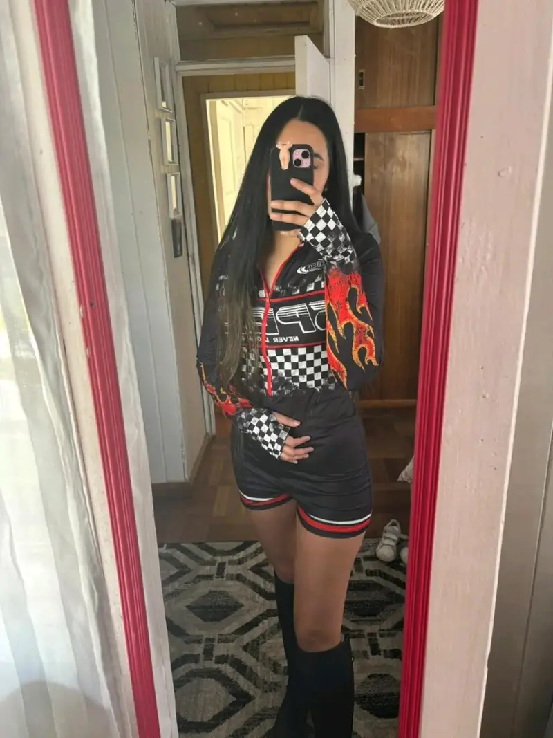Disfraz f1 mujer con diseño de llamas - 2