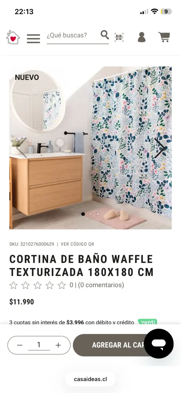 Cortina de Baño Waffle Texturizada 180x180 cm - 1