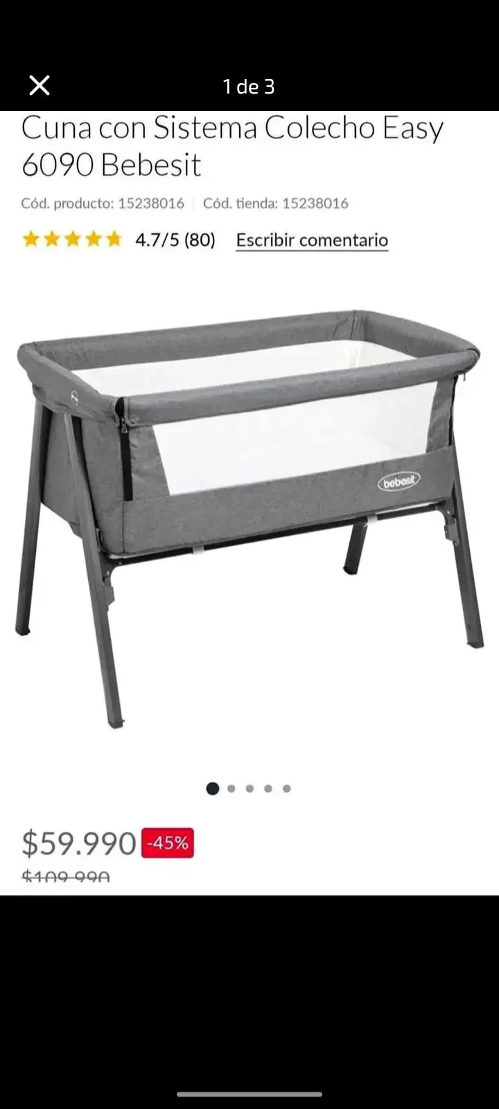 Cuna colecho Bebesit Easy 6090 gris - 1