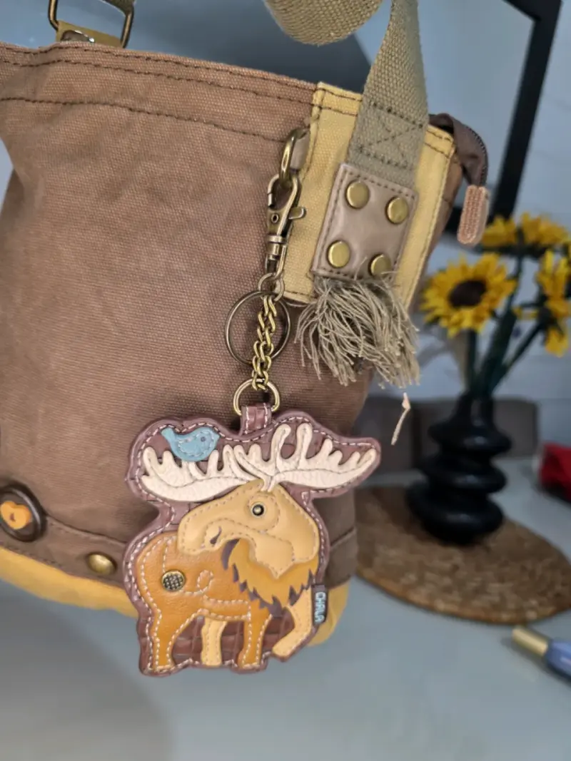 Bolso de lona marrón con monedero colgante - 2