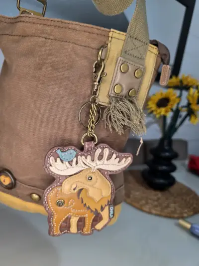 Bolso de lona marrón con monedero colgante - miniatura 2