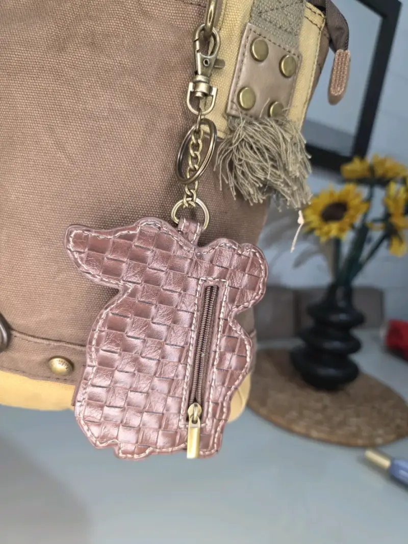 Bolso de lona marrón con monedero colgante - 3