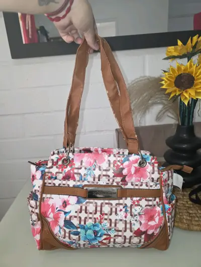Bolso de mano floral Rosetti con asas marrones - miniatura 1