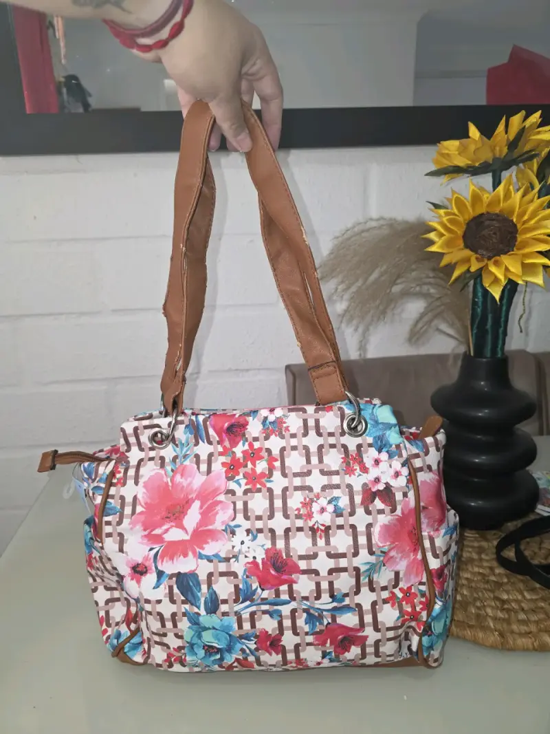 Bolso de mano floral Rosetti con asas marrones - 3