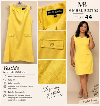 Vestido amarillo sin mangas Michel Bustos talla 44 - miniatura 1