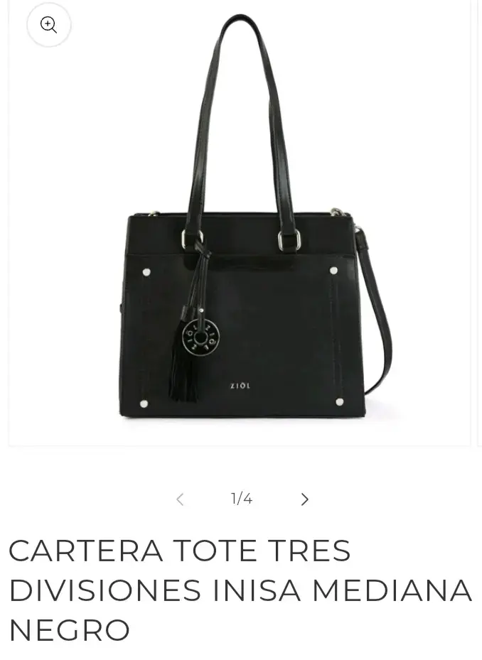 Cartera Tote Negra Mediana con Tres Divisiones - 1
