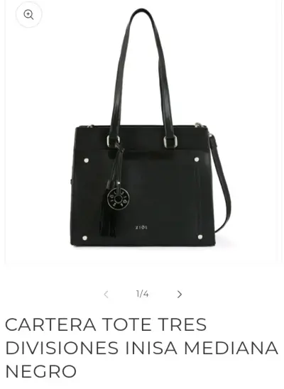 Cartera Tote Negra Mediana con Tres Divisiones - miniatura 1