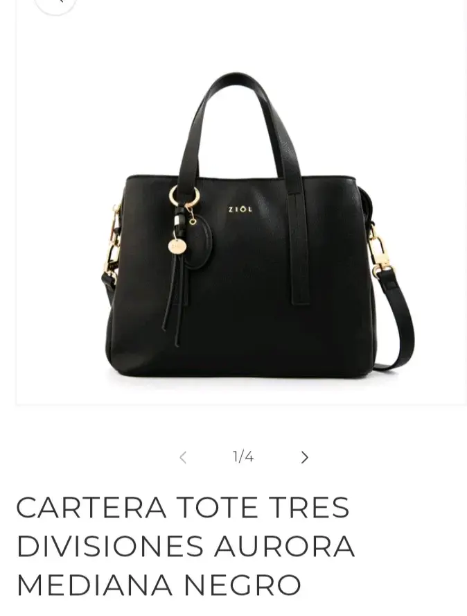 Cartera Tote Negra Mediana con Tres Divisiones - 2