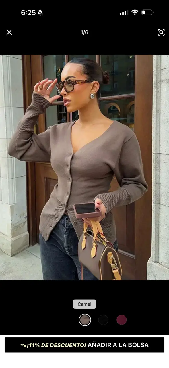 Cárdigan de punto color camel para mujer