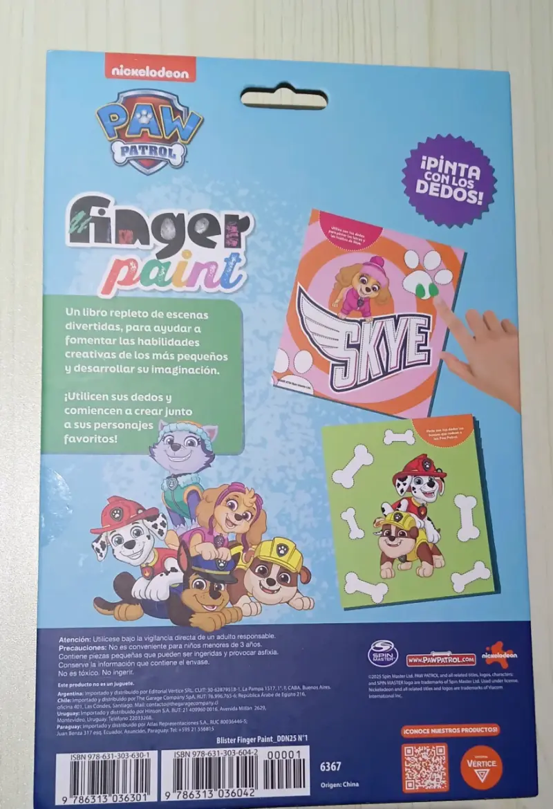 Libro de pintura con dedos Paw Patrol 48 páginas - 2