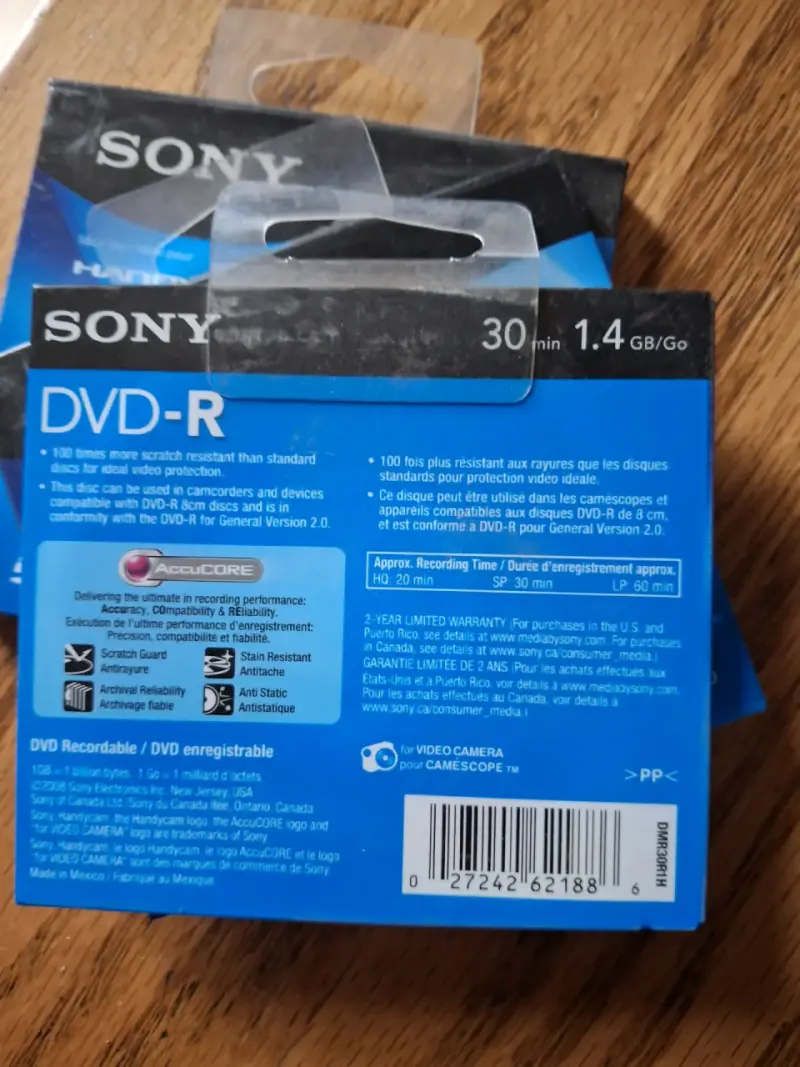 Paquete de 3 DVD-R Sony Handycam 1.4GB - 2