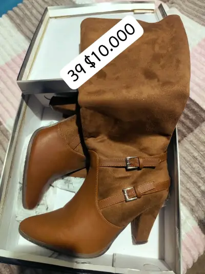 Botines de cuero marrón con hebillas - miniatura 1