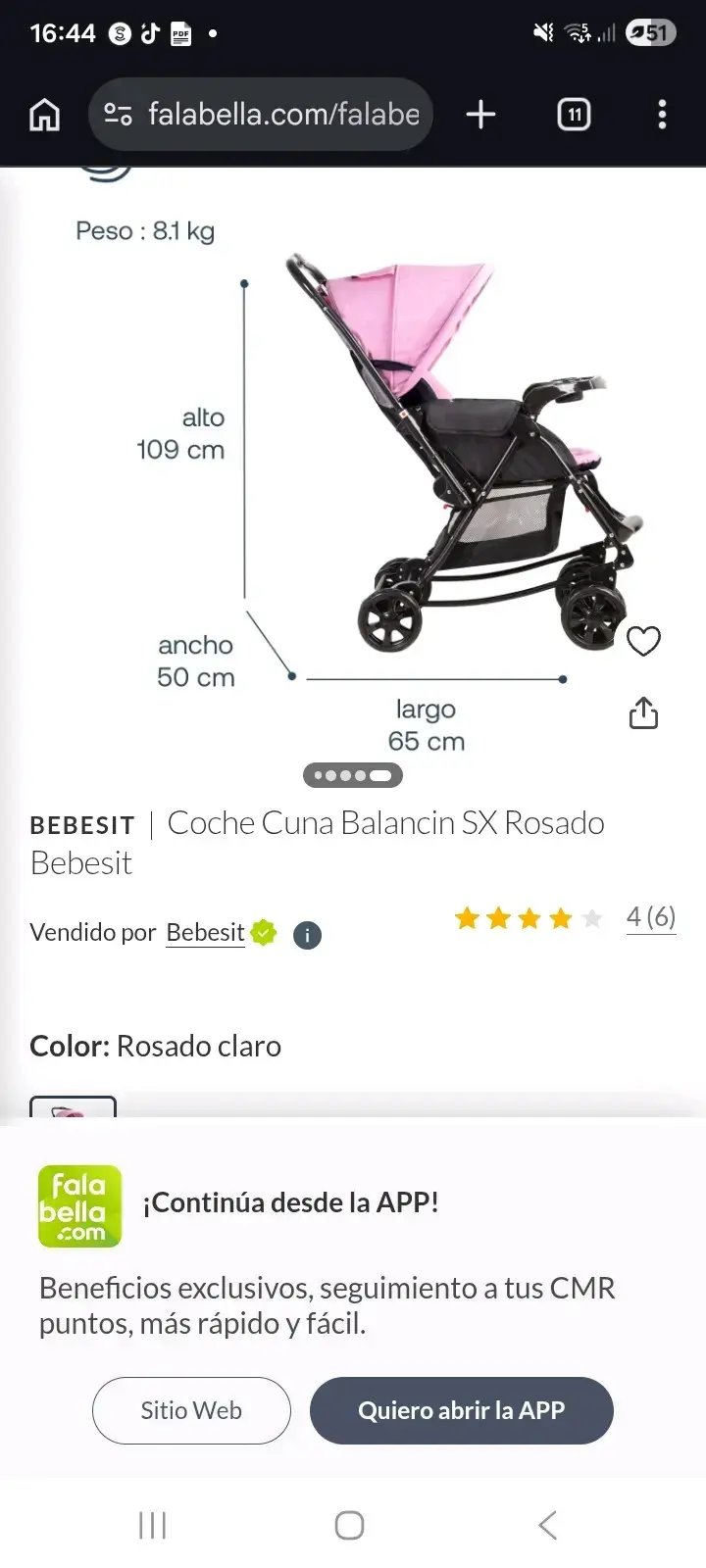 Coche Cuna Balancín Rosado Bebesit - 8