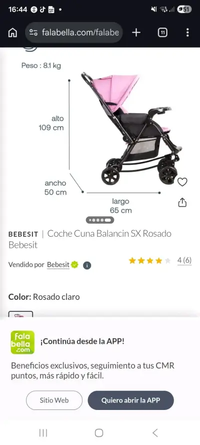 Coche Cuna Balancín Rosado Bebesit - miniatura 8