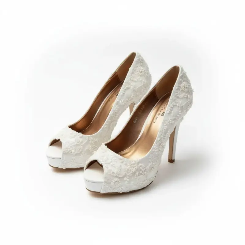 Zapatos De Novia De Encaje Con Tacones Altos Para - 1