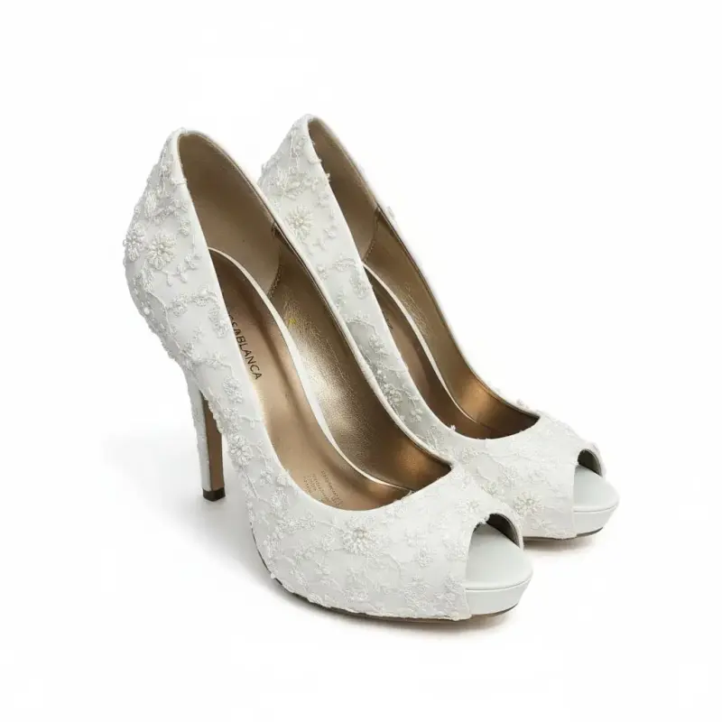 Zapatos De Novia De Encaje Con Tacones Altos Para - 3