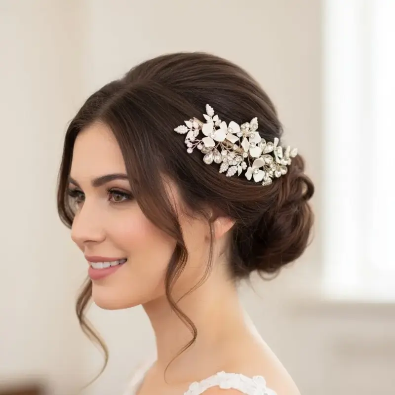 Tocado de Flores y Cristales para Novia - 2