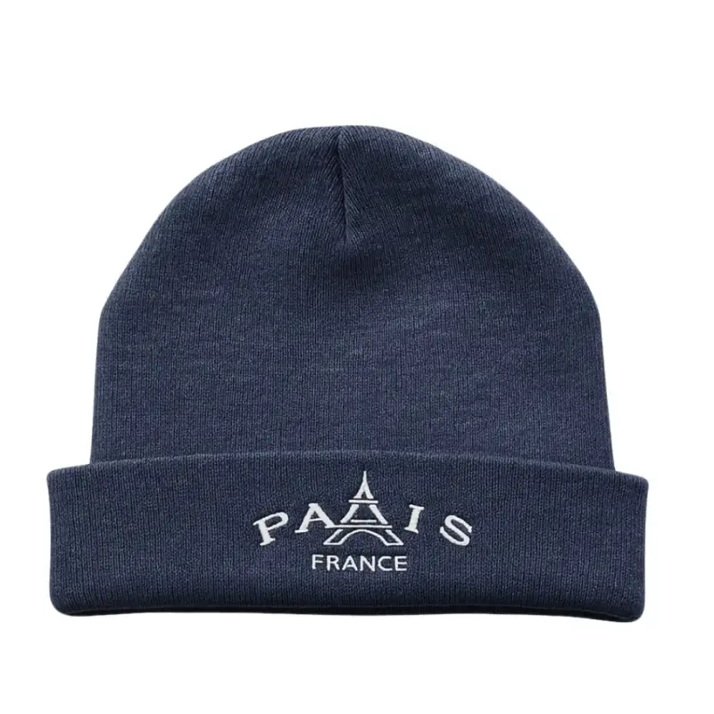 Gorro de lana azul marino con diseño Torre Eiffel - 1