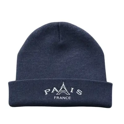 Gorro de lana azul marino con diseño Torre Eiffel - miniatura 1