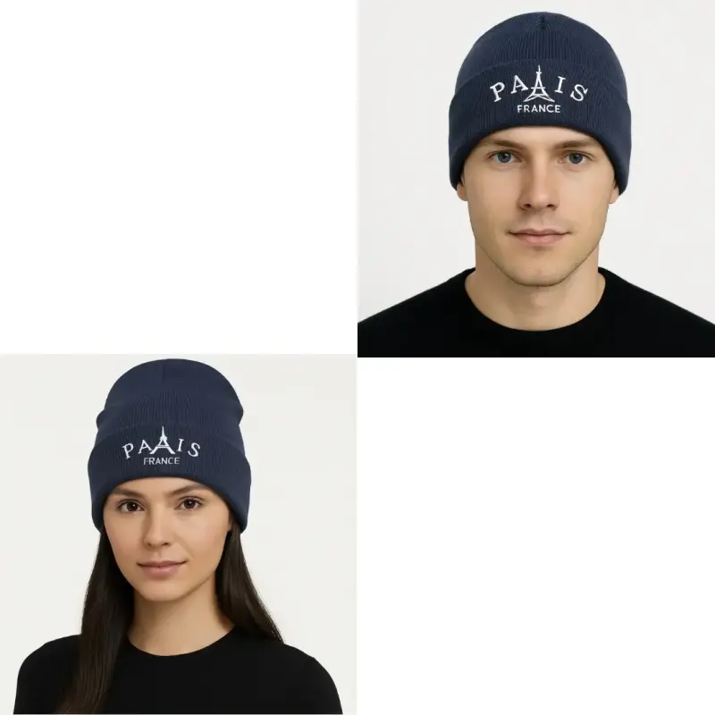 Gorro de lana azul marino con diseño Torre Eiffel - 2