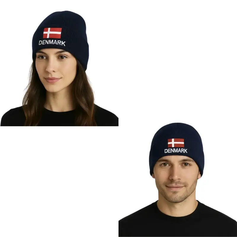 Gorro de lana azul marino con bandera de Dinamarca - 2