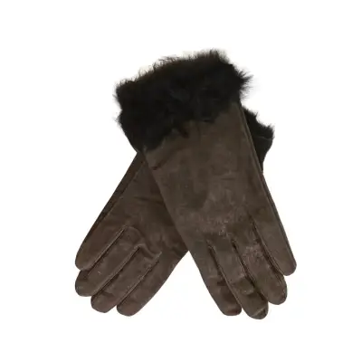Guantes de gamuza café con piel para mujer - miniatura 1