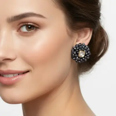 Aros de perlas negras con diseño elegante - miniatura 5