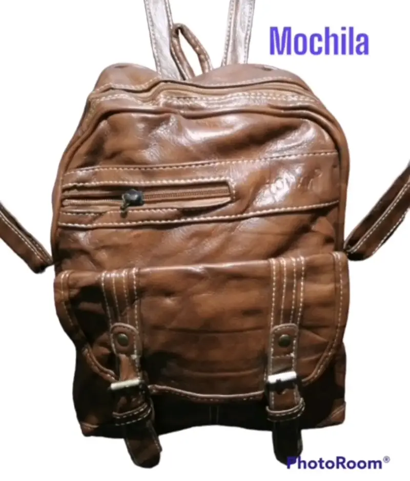 Mochila de cuero marrón con bolsillos - 1