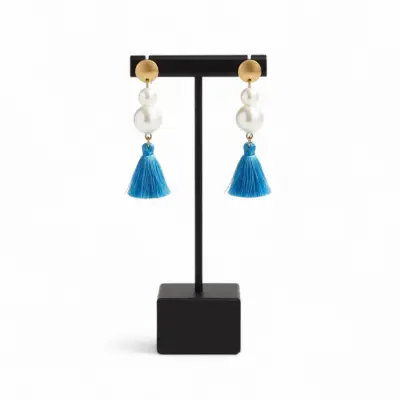 Aros Colgantes con Perlas y Borlas Turquesa - miniatura 1