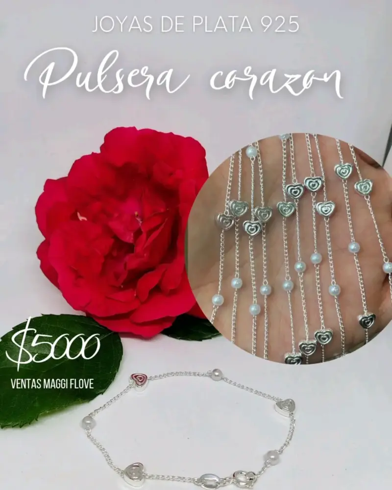 Pulsera de plata 925 con corazones - 1