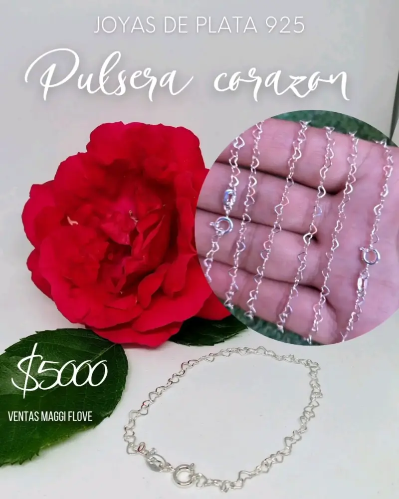 Pulsera de plata 925 con corazones - 2