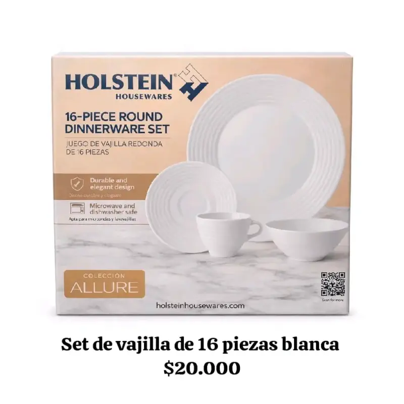 Set de Vajilla Redonda 16 Piezas Blanca Holstein