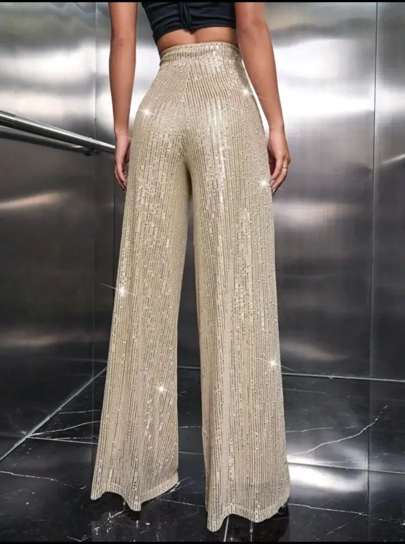 Pantalones palazzo dorados con lentejuelas - 2