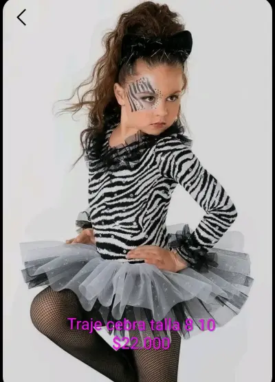 Disfraz de cebra para niña con tutu y orejas - miniatura 1