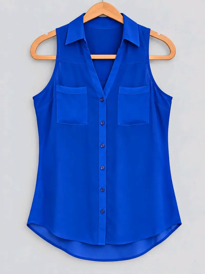 Blusa sin mangas azul para mujer - 3