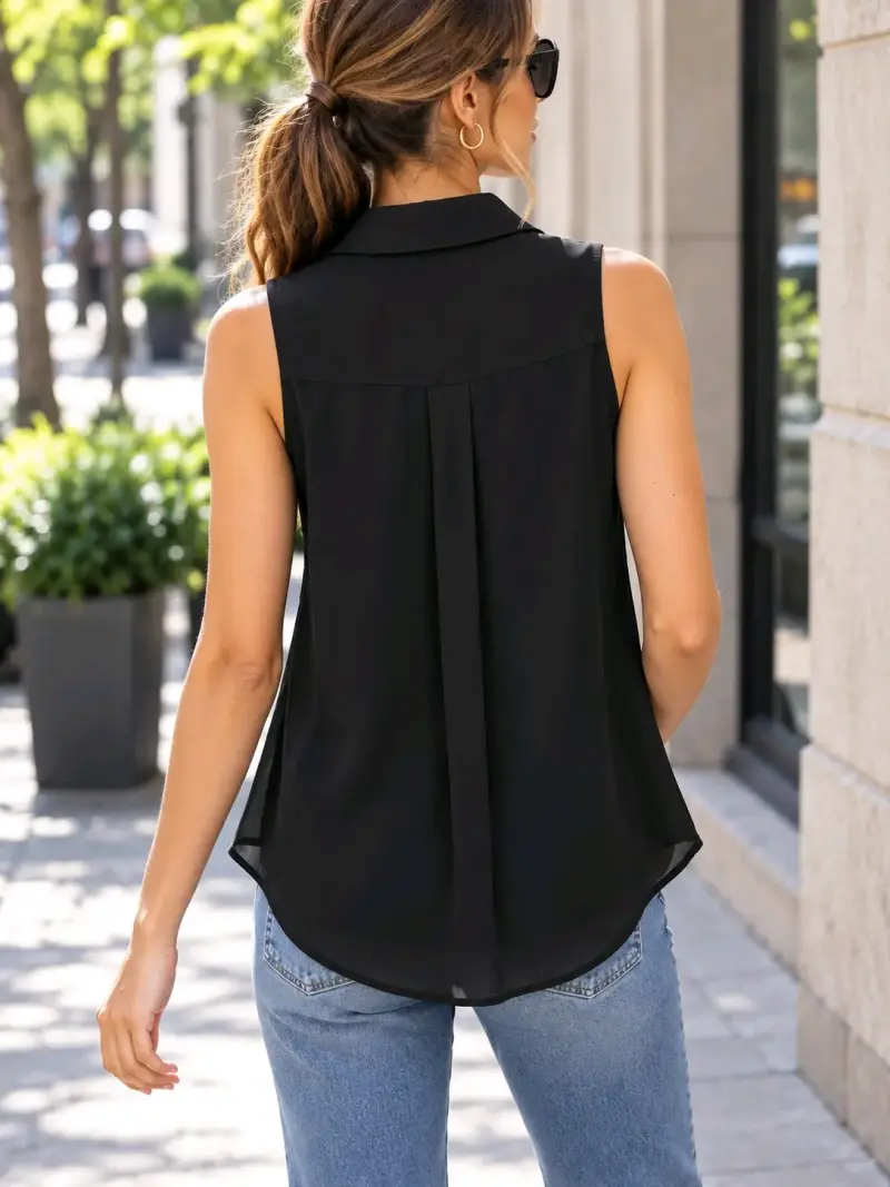 Blusa sin mangas negra elegante para mujer - 2