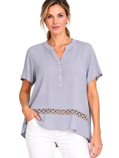 Blusa gris con detalle de encaje para mujer - miniatura 1