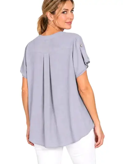 Blusa gris con detalle de encaje para mujer - miniatura 2