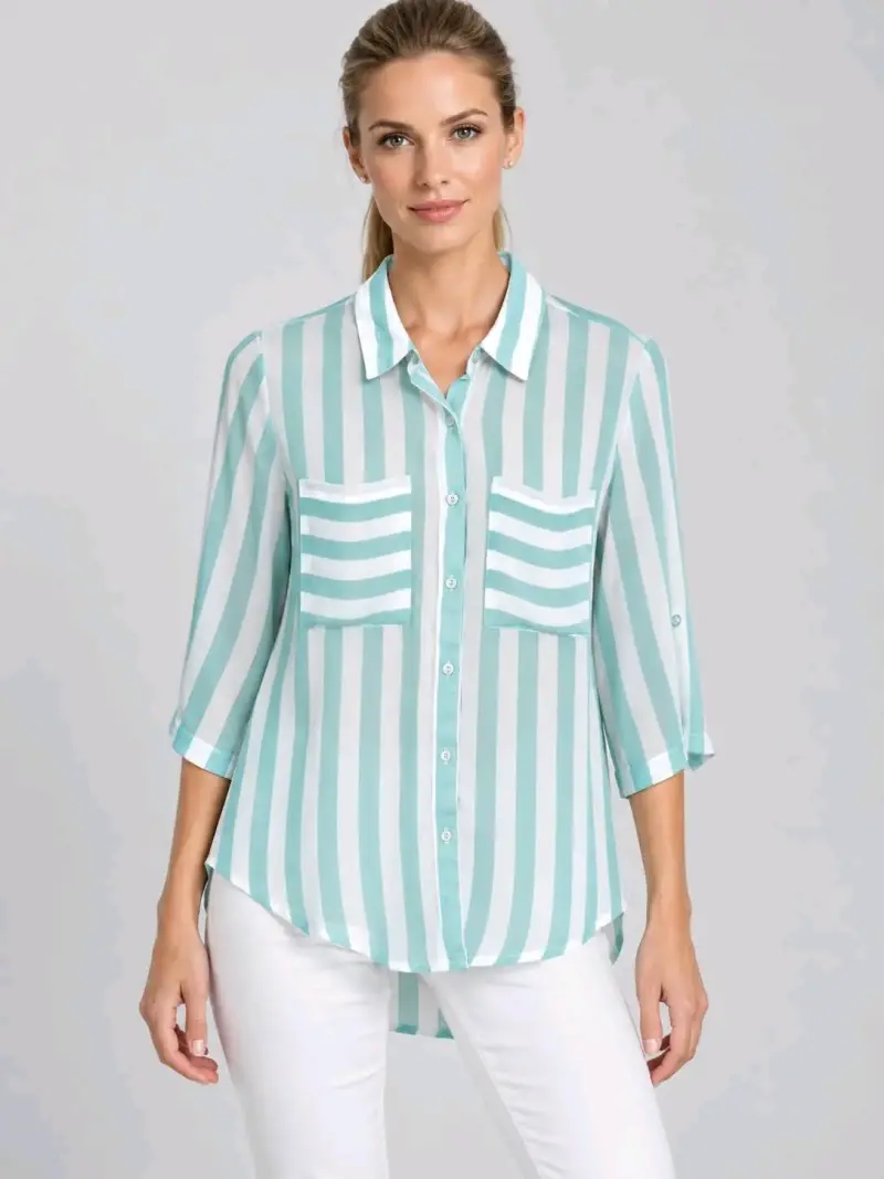 Blusa de rayas verde y blanca para mujer - 1