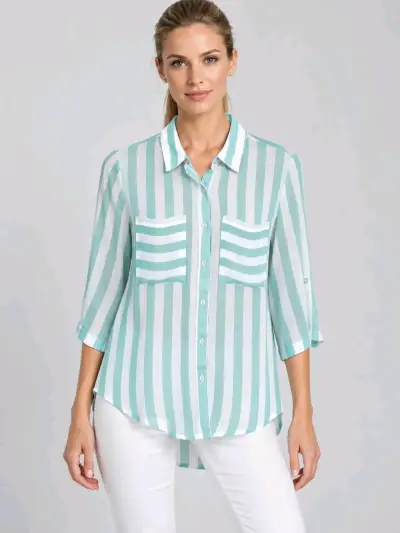 Blusa de rayas verde y blanca para mujer - miniatura 1