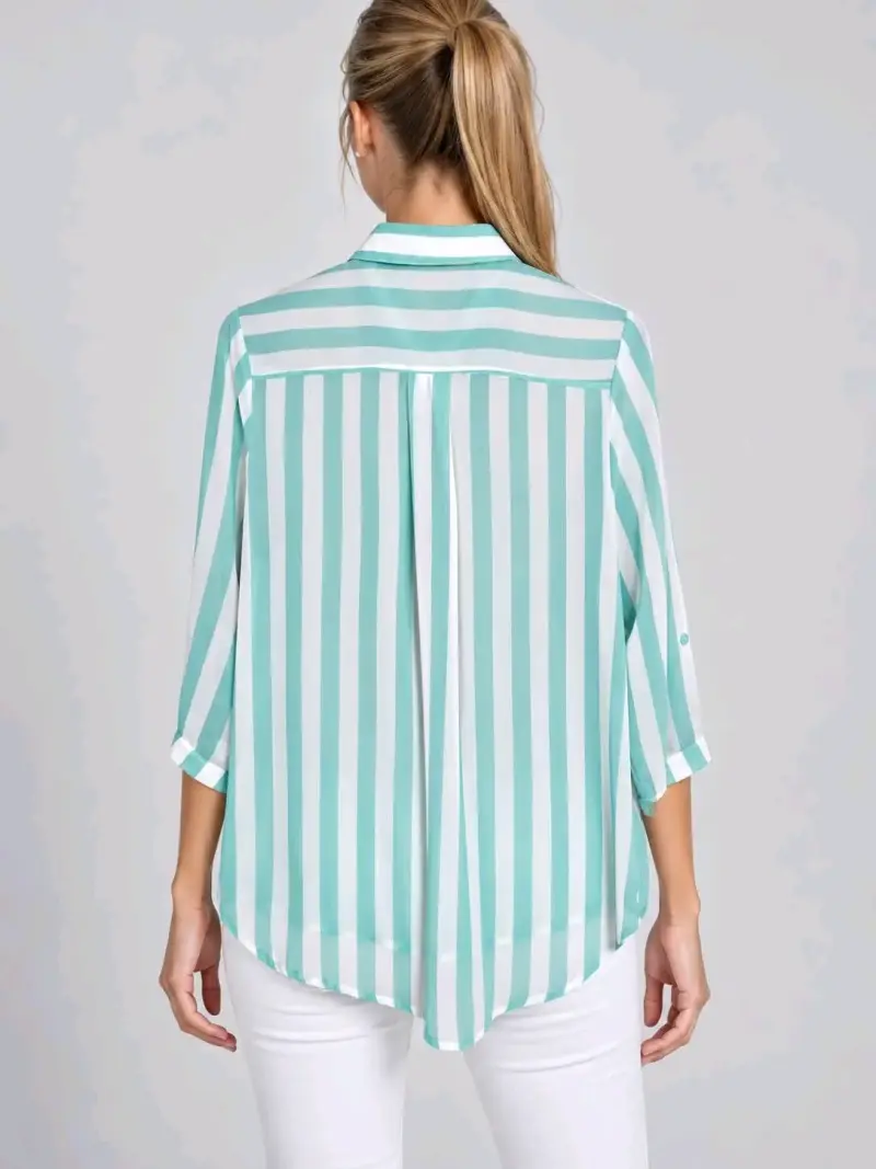 Blusa de rayas verde y blanca para mujer - 2