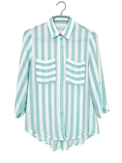 Blusa de rayas verde y blanca para mujer - miniatura 3