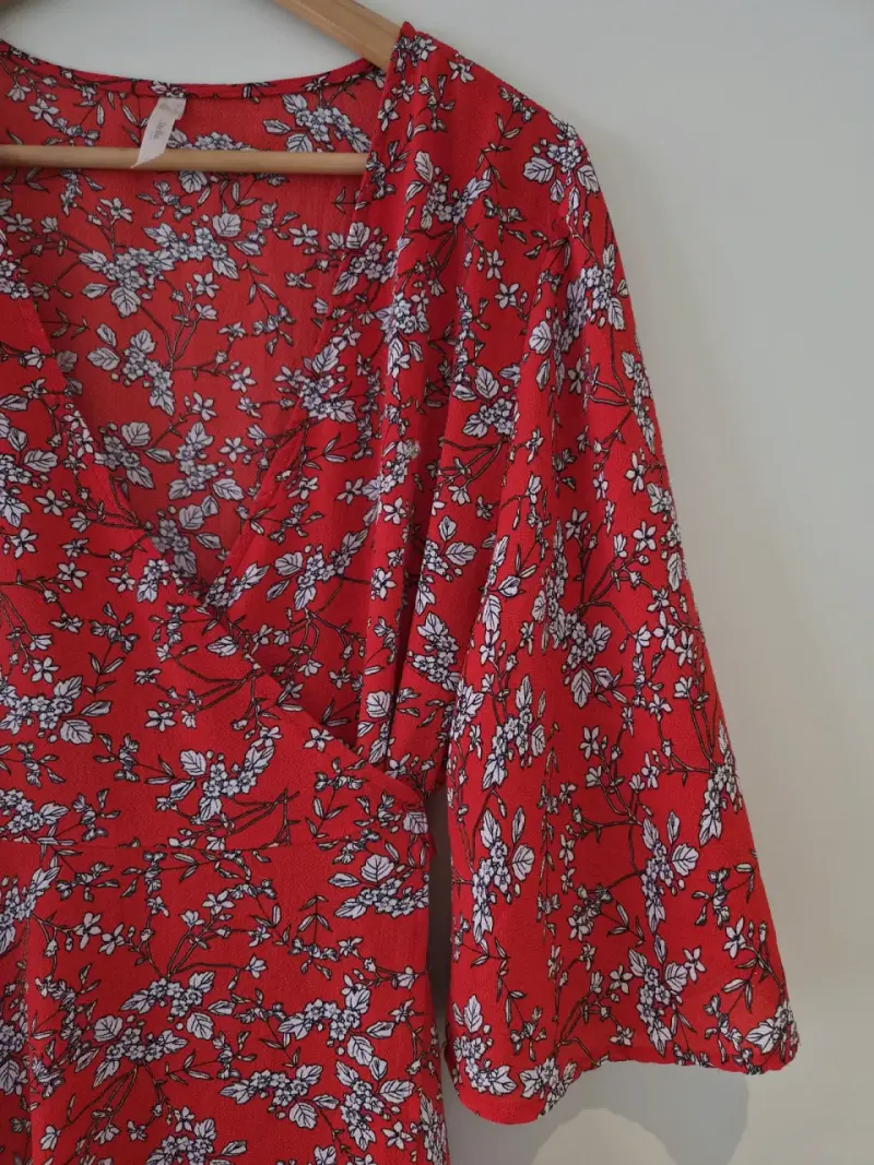 Vestido rojo floral manga corta Stella - 2