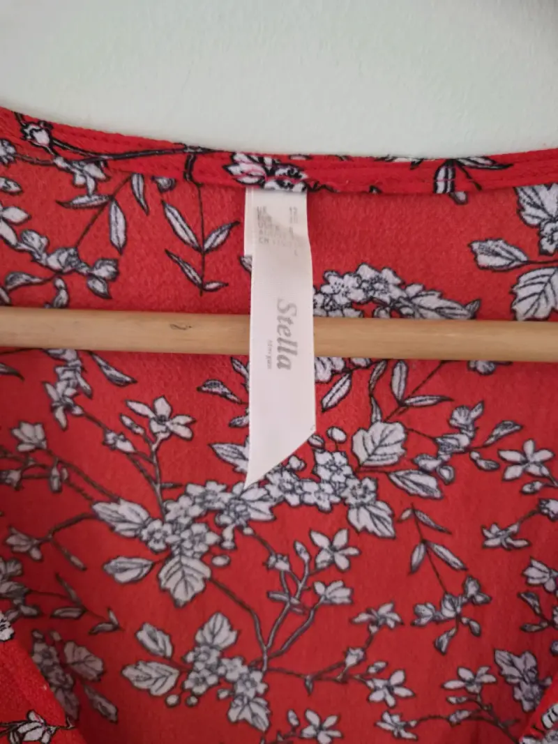 Vestido rojo floral manga corta Stella - 3