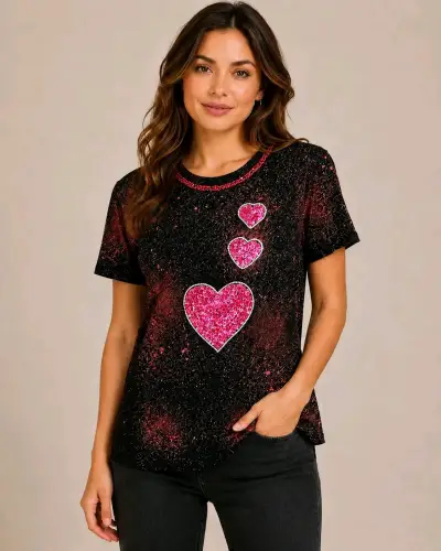 Polera negra con corazones de lentejuelas - miniatura 1