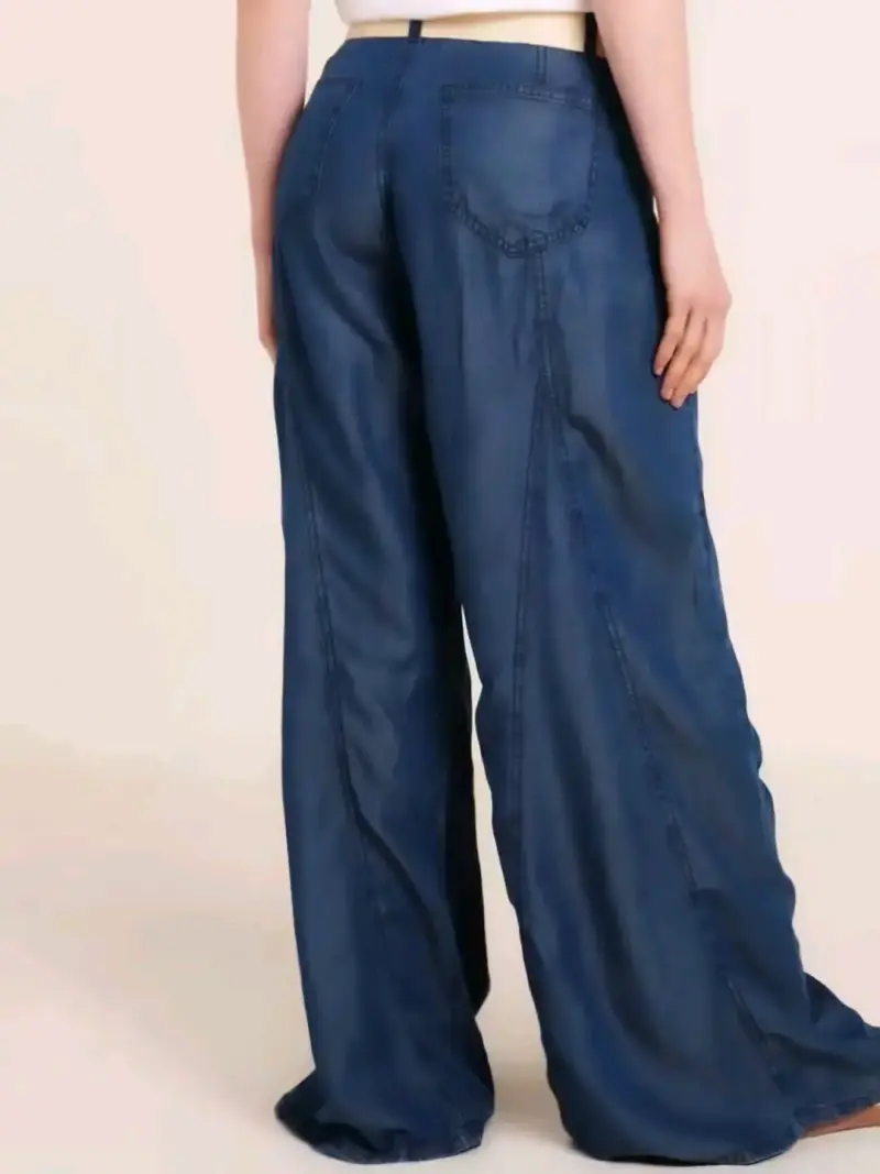 Pantalones anchos de mezclilla azul para mujer - 2