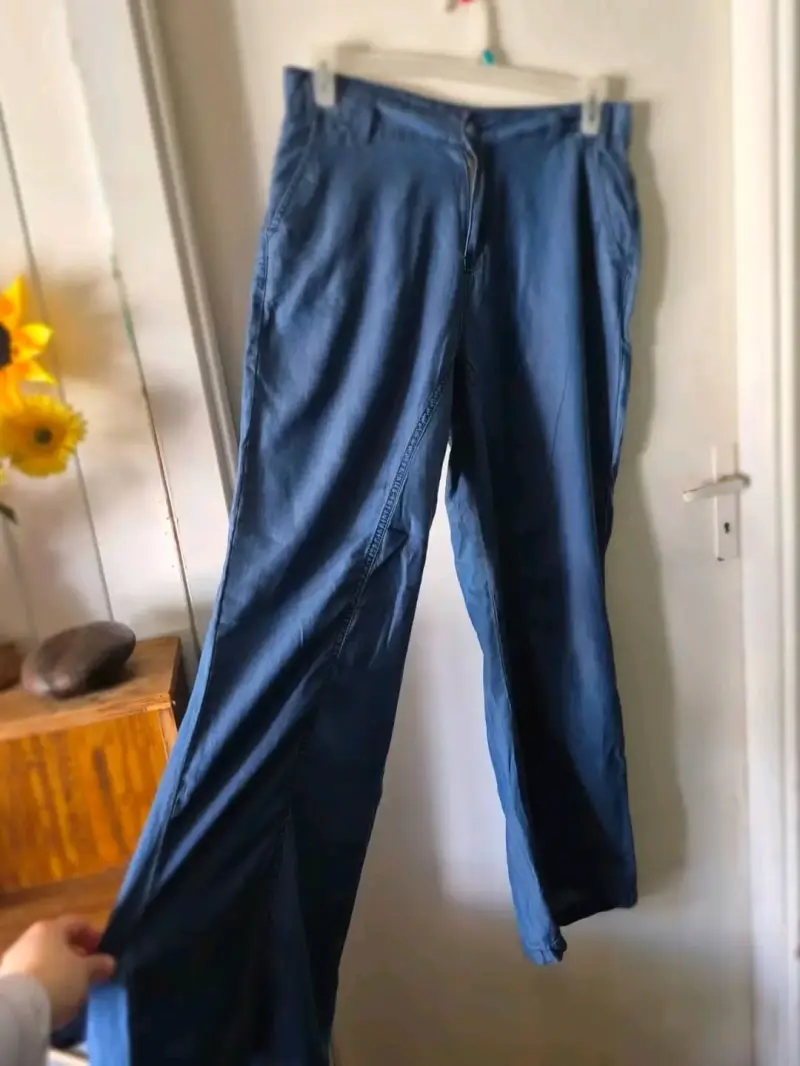 Pantalones anchos de mezclilla azul para mujer - 3