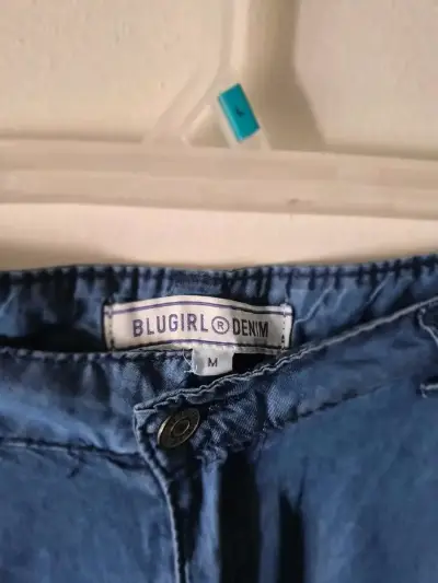 Pantalones anchos de mezclilla azul para mujer - miniatura 5