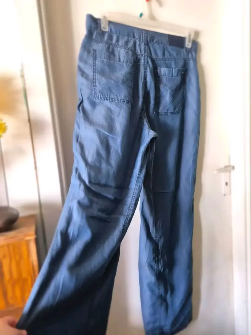 Pantalones anchos de mezclilla azul para mujer - 6