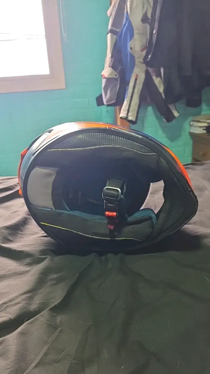 Casco de moto integral azul y naranja con mica ext - 4